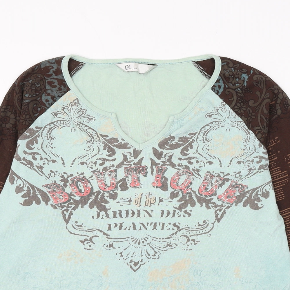 BHS Womens Multicoloured Geometric Cotton Basic T-Shirt Size 16 V-Neck