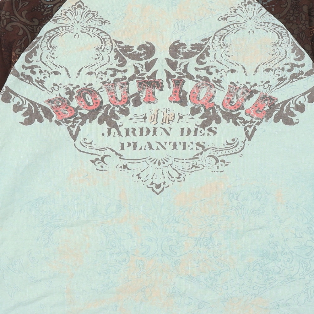 BHS Womens Multicoloured Geometric Cotton Basic T-Shirt Size 16 V-Neck