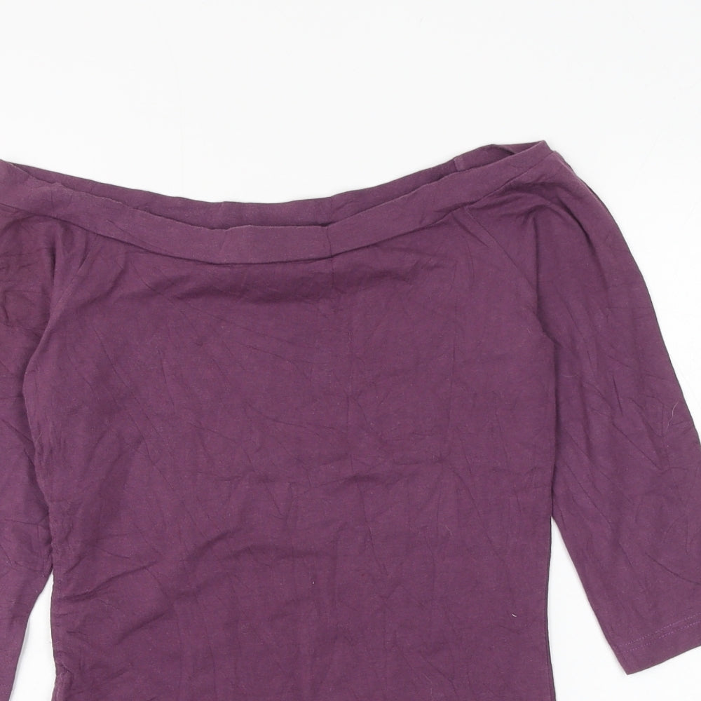 Warehouse Womens Purple Cotton Basic Blouse Size 8 Boat Neck