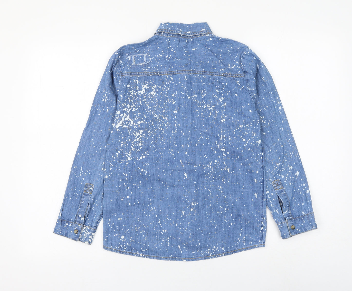 Angel & Rocket Girls Blue Geometric Cotton Basic Button-Up Size 11 Years Collared Button - Splatter