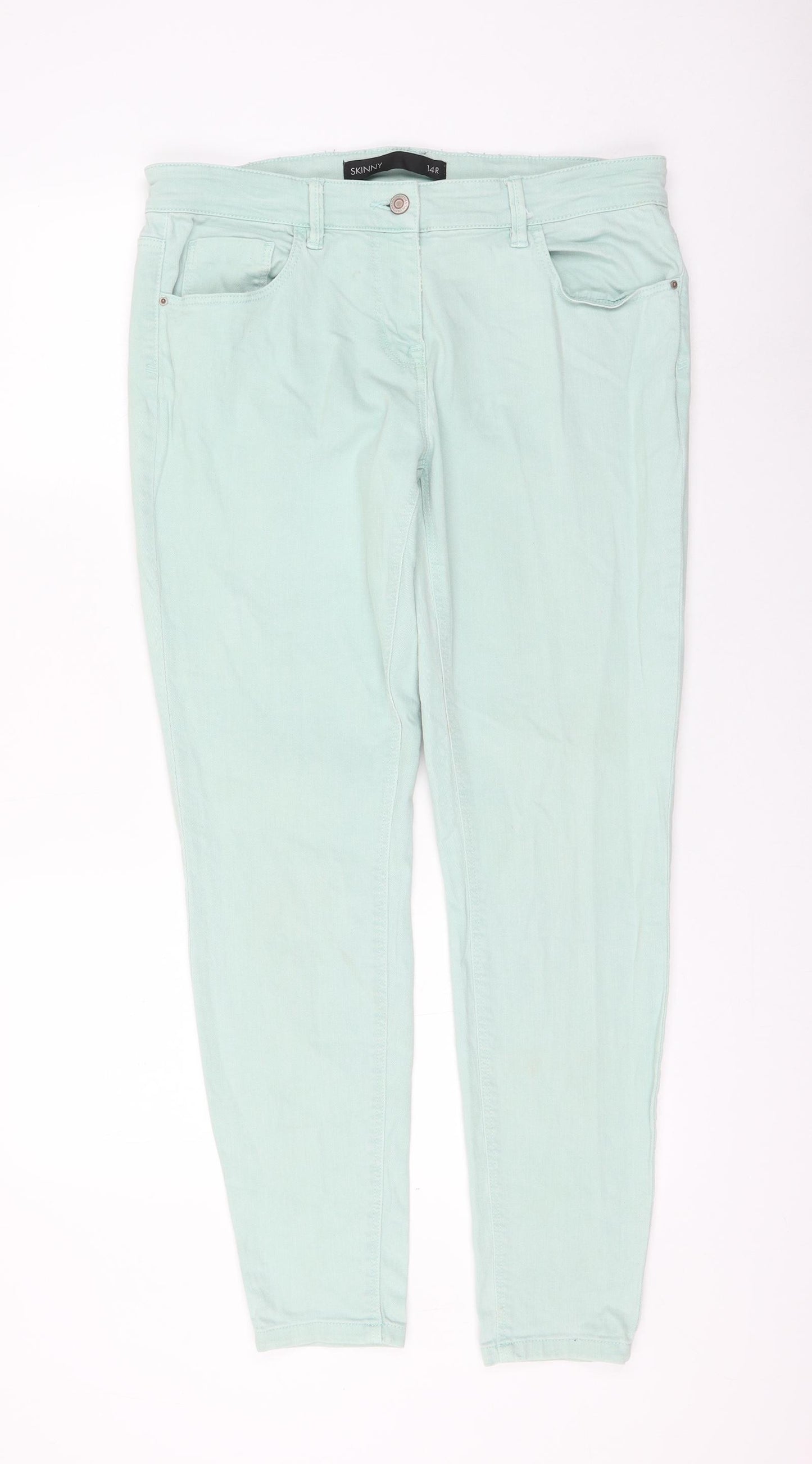 NEXT Womens Green Cotton Skinny Jeans Size 14 L29 in Regular Zip
