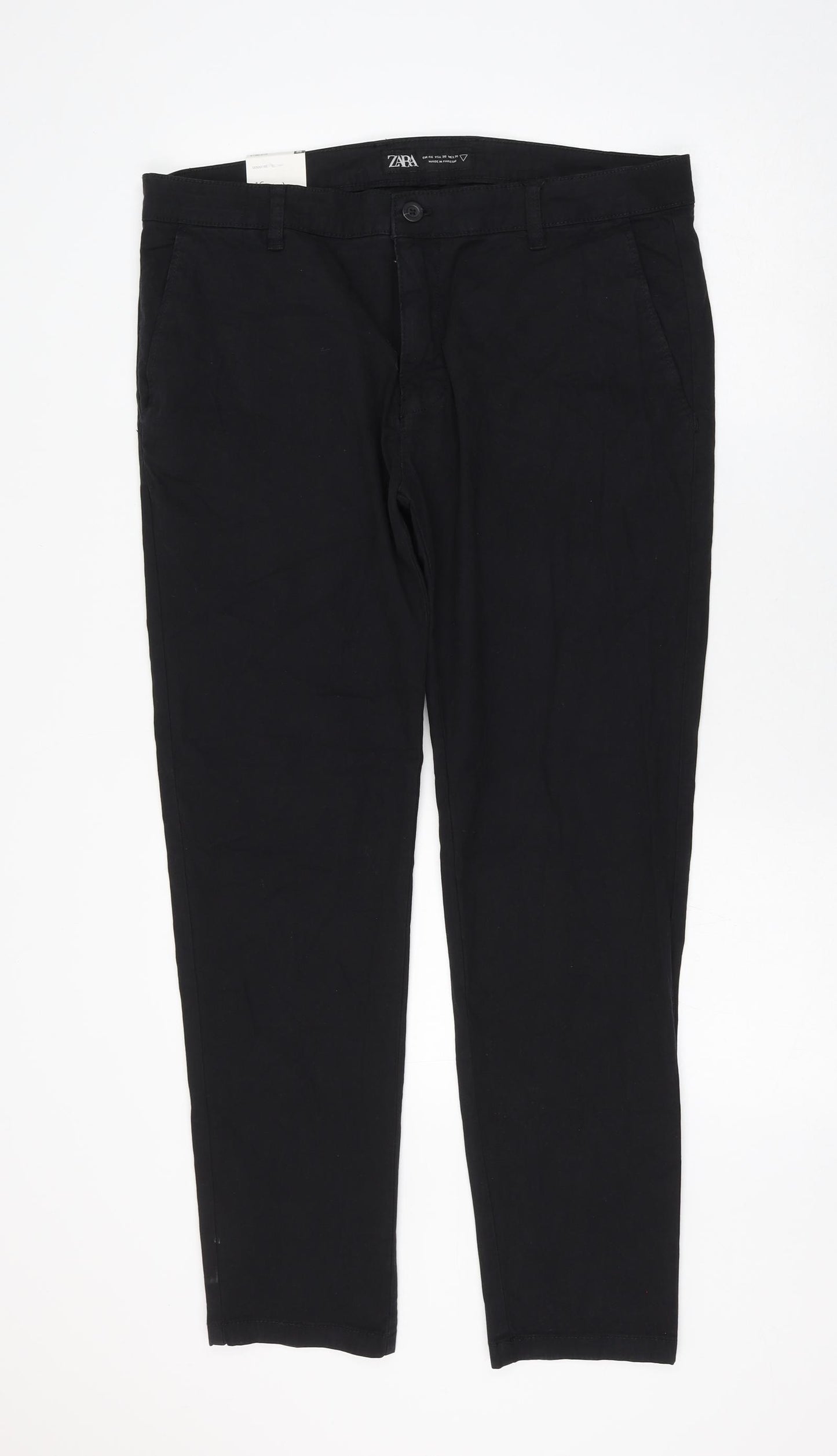 Zara Womens Black Cotton Trousers Size 36 in L30 in Regular Zip