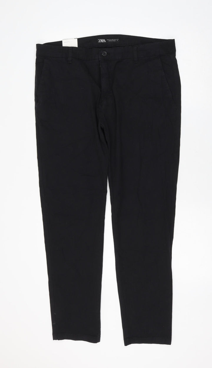 Zara Womens Black Cotton Trousers Size 36 in L30 in Regular Zip
