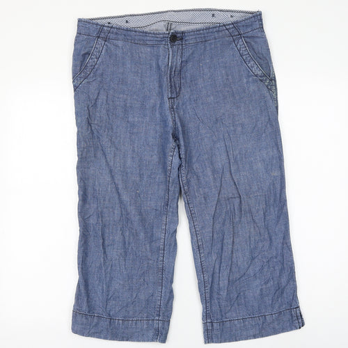 Marks and Spencer Womens Blue Cotton Cropped Trousers Size 16 L20 in Regular Zip