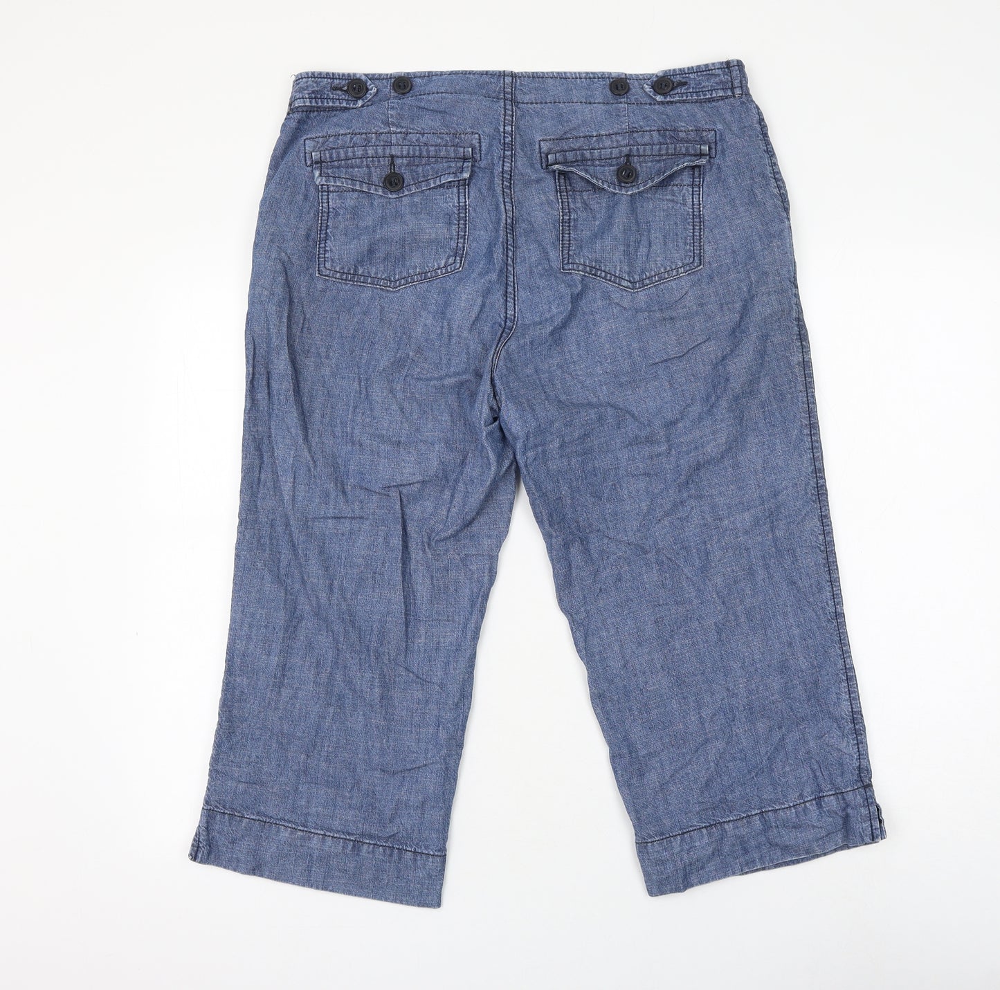 Marks and Spencer Womens Blue Cotton Cropped Trousers Size 16 L20 in Regular Zip