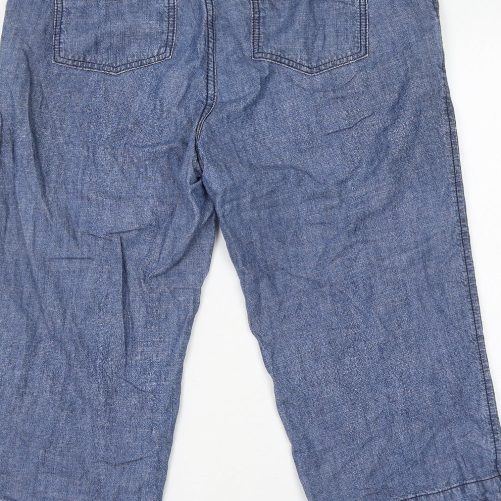 Marks and Spencer Womens Blue Cotton Cropped Trousers Size 16 L20 in Regular Zip