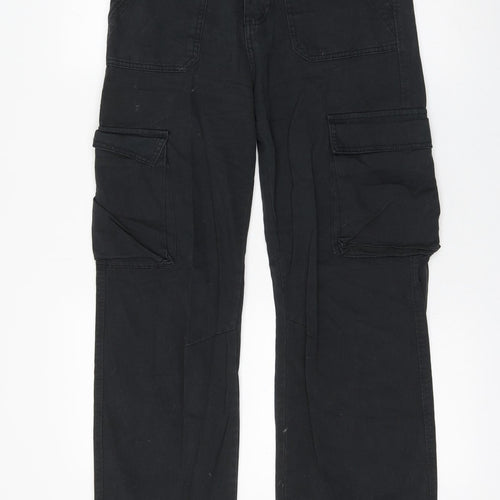 Stradivarius Womens Black Cotton Cargo Trousers Size 34 L30 in Regular Zip