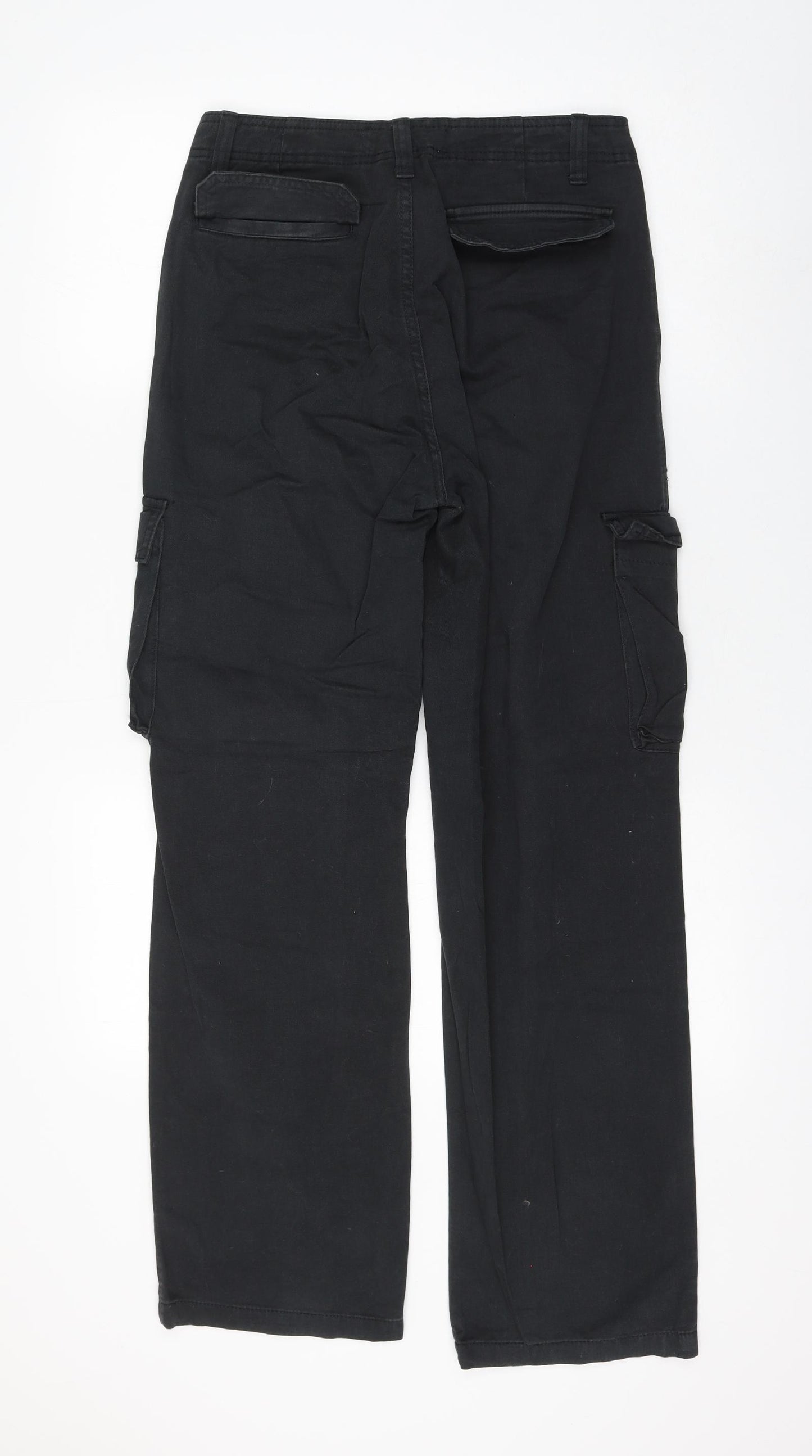 Stradivarius Womens Black Cotton Cargo Trousers Size 34 L30 in Regular Zip