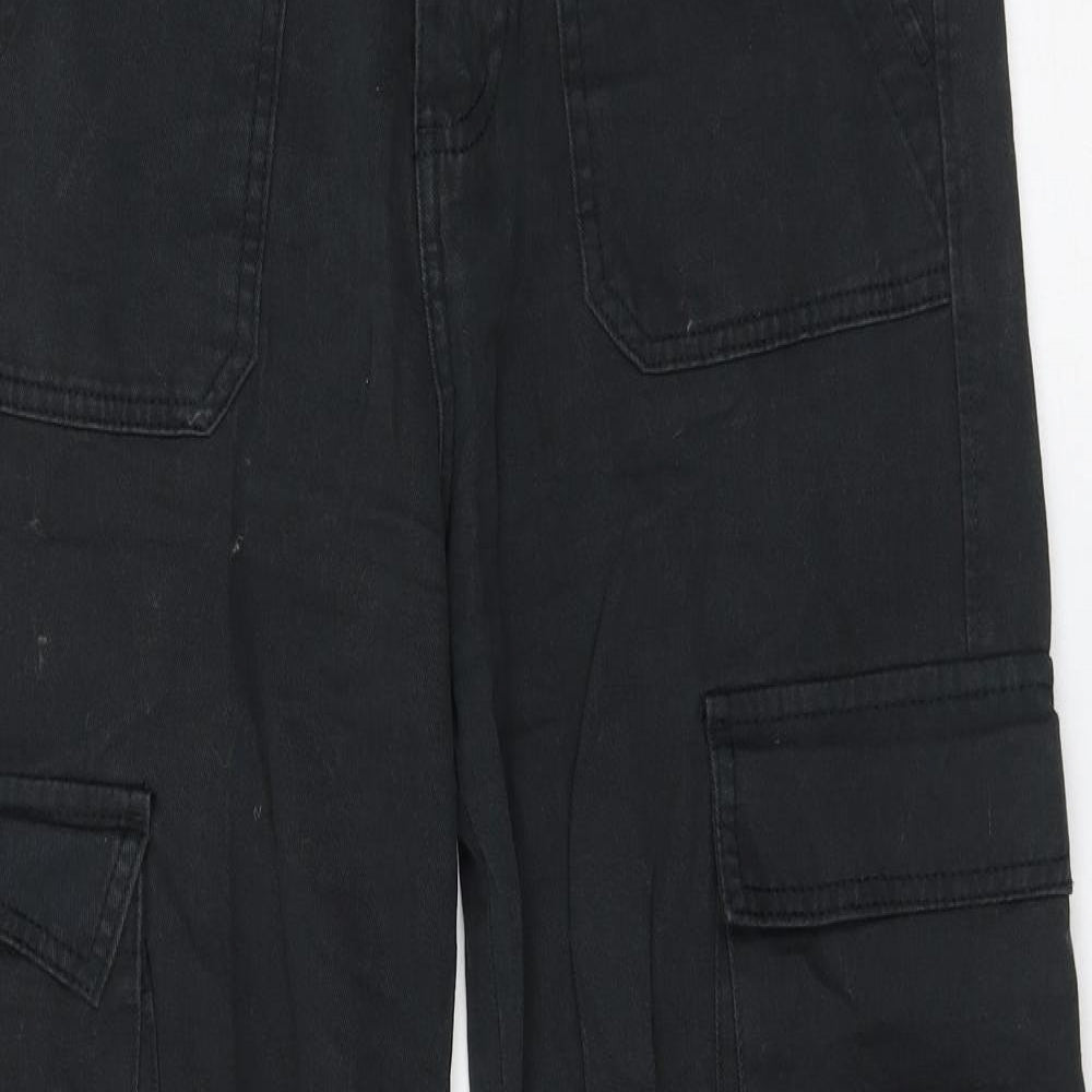 Stradivarius Womens Black Cotton Cargo Trousers Size 34 L30 in Regular Zip