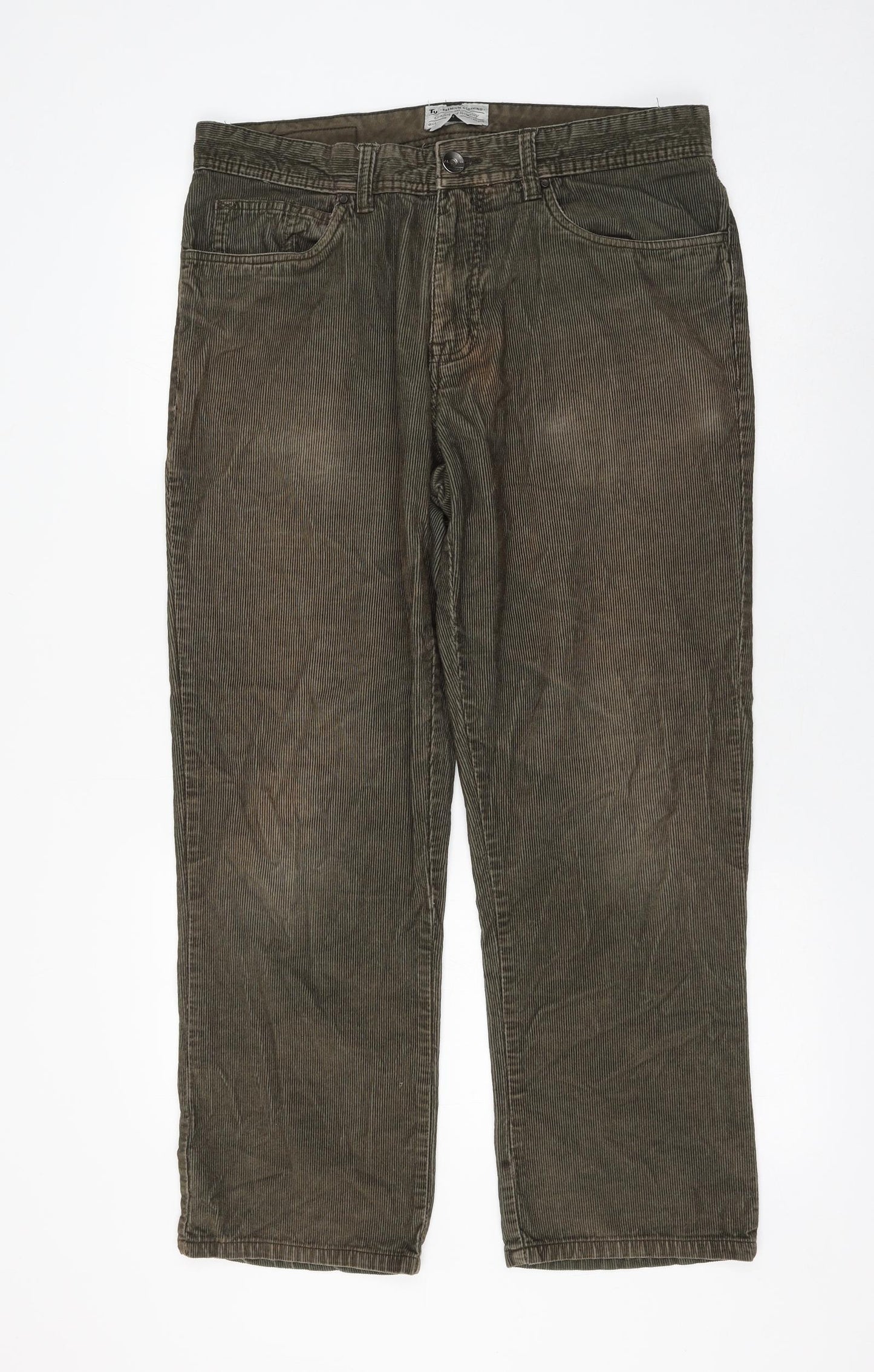 TU Womens Green Cotton Trousers Size 34 in L30 in Regular Zip