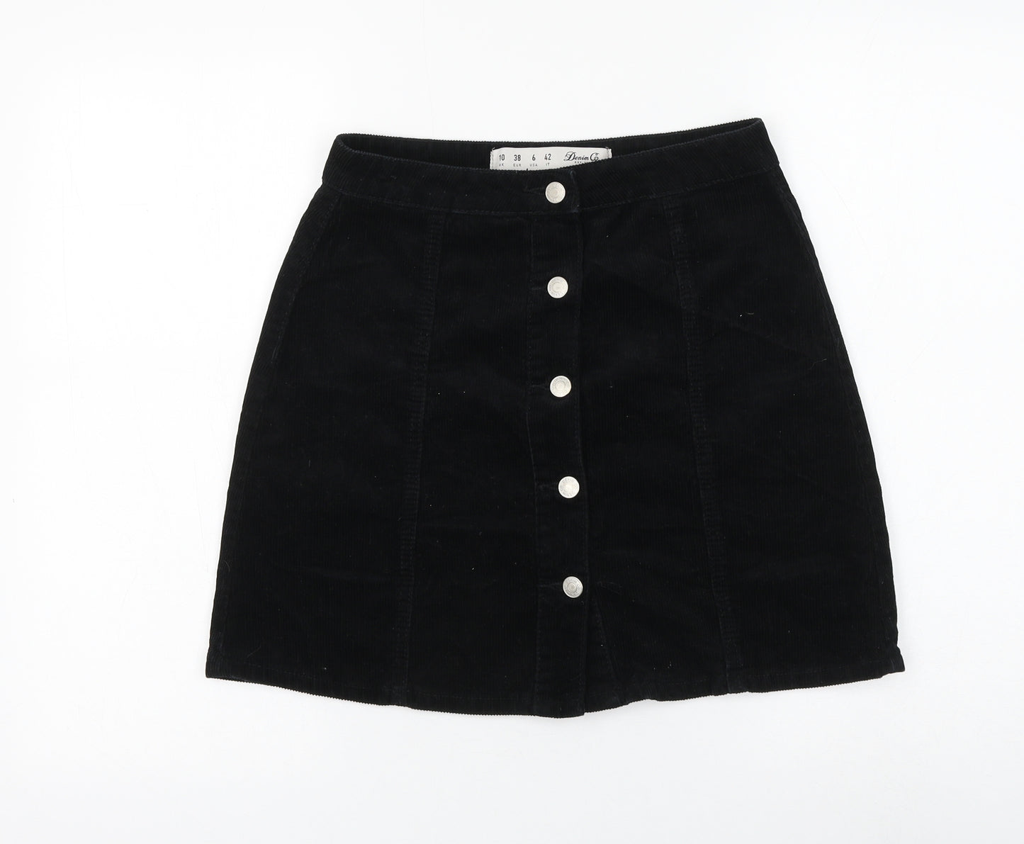 Primark Womens Black Cotton A-Line Skirt Size 10 Button