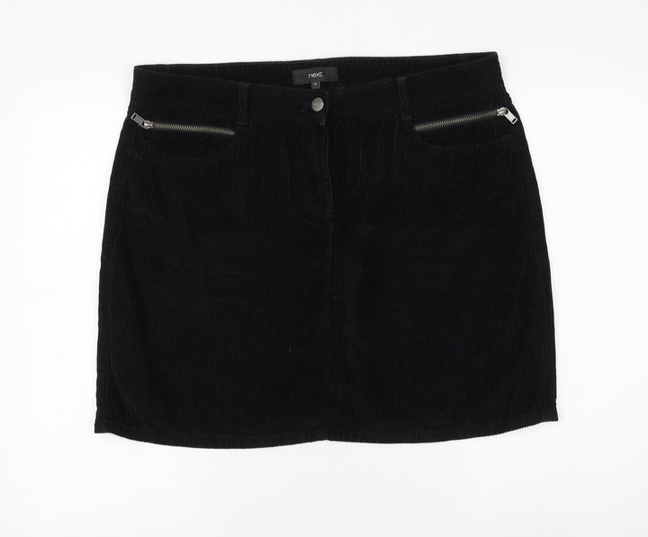 NEXT Womens Black Cotton A-Line Skirt Size 8 Zip