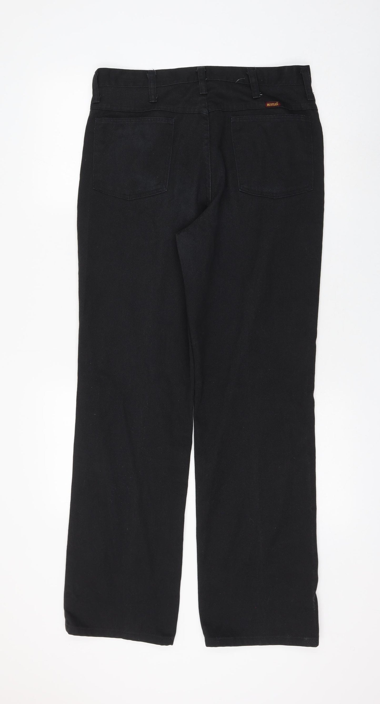 Rustler Mens Black Polyester Straight Jeans Size 33 in L32 in Regular Zip