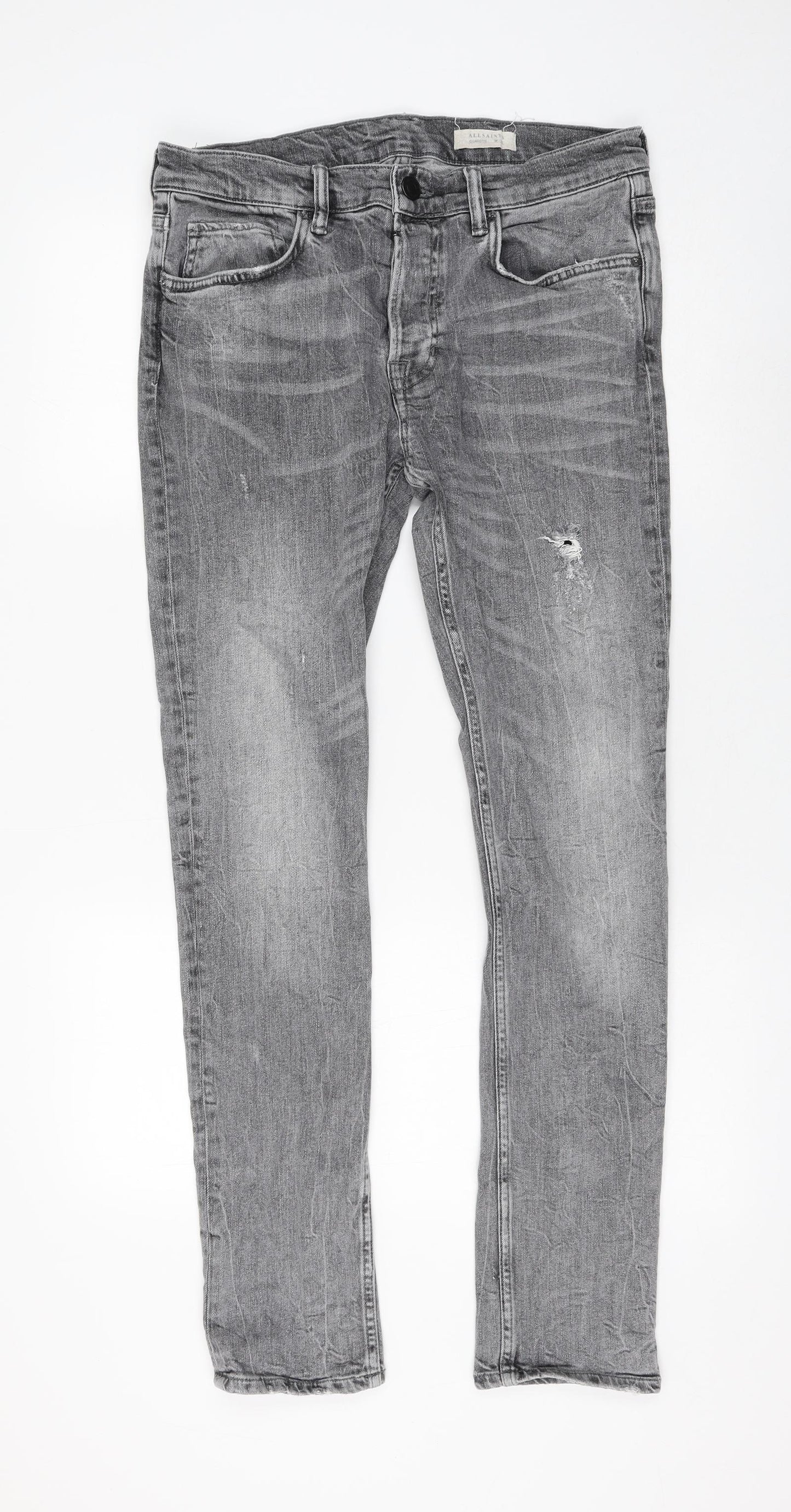 AllSaints Womens Grey Cotton Skinny Jeans Size 32 in L30 in Regular Zip