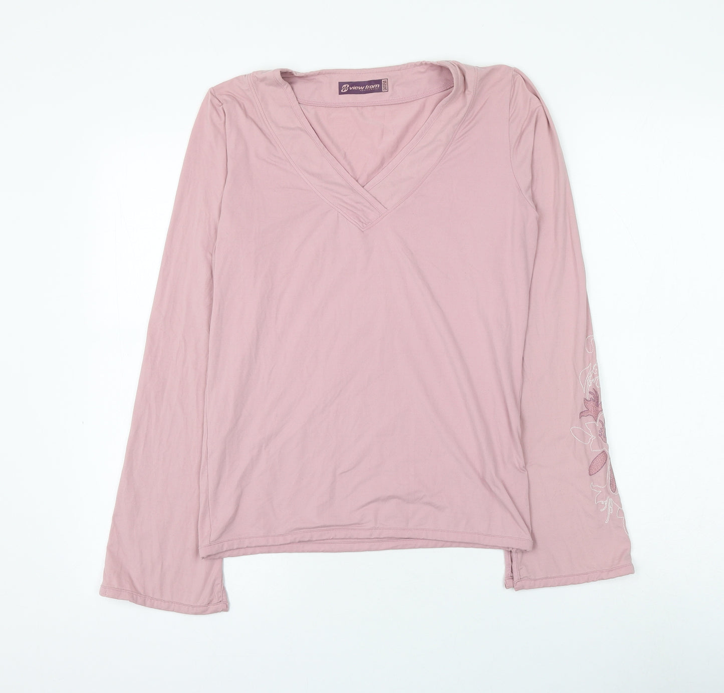 Marks and Spencer Womens Pink Polyamide Basic T-Shirt Size 12 V-Neck