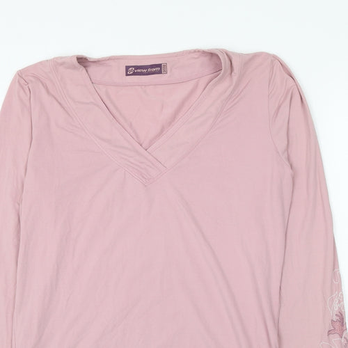 Marks and Spencer Womens Pink Polyamide Basic T-Shirt Size 12 V-Neck