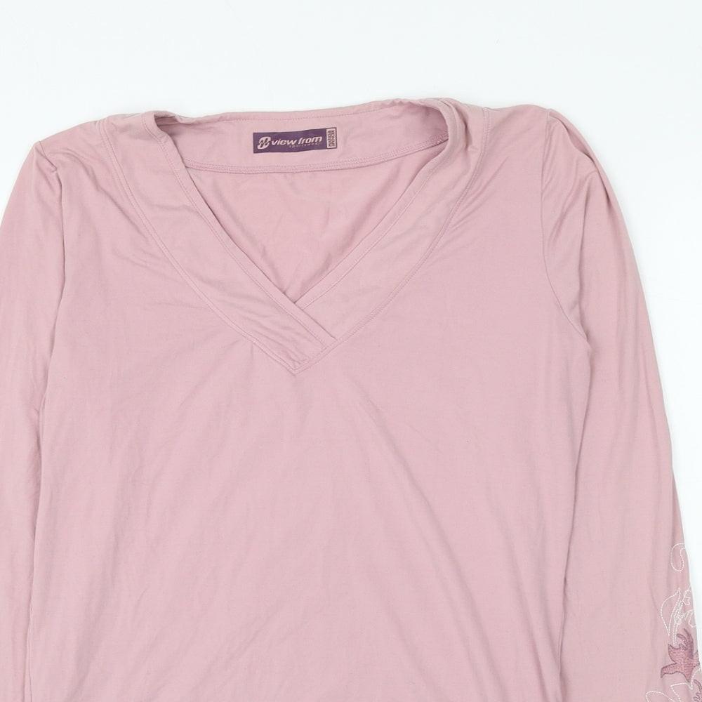 Marks and Spencer Womens Pink Polyamide Basic T-Shirt Size 12 V-Neck