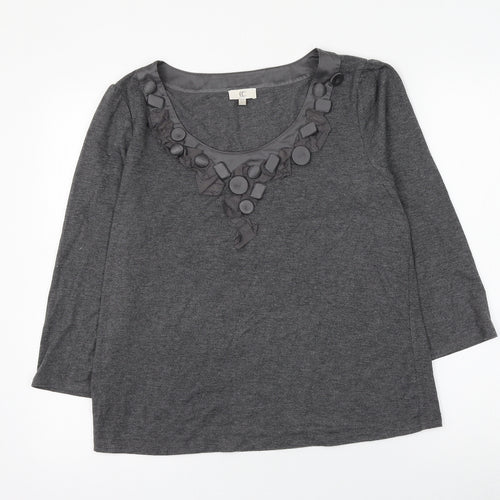 CC Womens Grey Polyester Basic Blouse Size L Scoop Neck