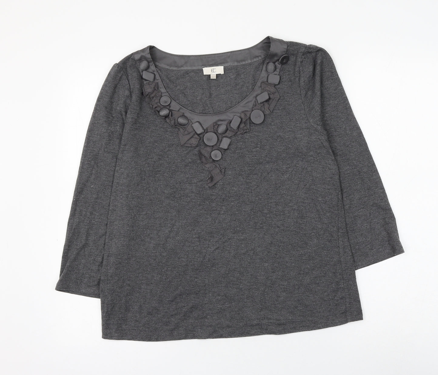 CC Womens Grey Polyester Basic Blouse Size L Scoop Neck