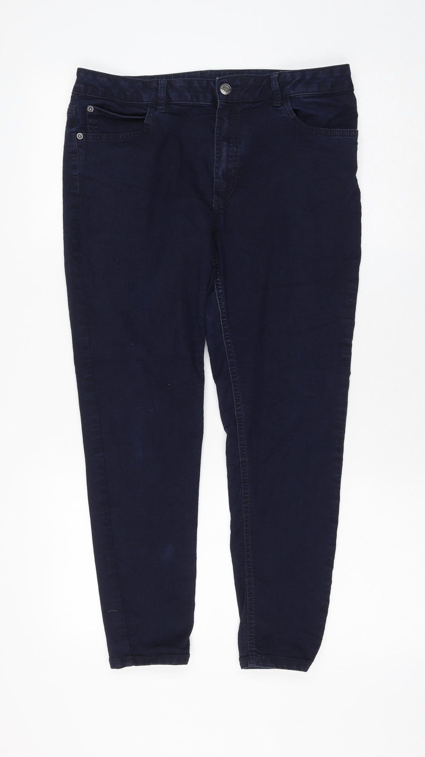 Marks and Spencer Womens Blue Cotton Skinny Jeans Size 12 L24 in Regular Zip