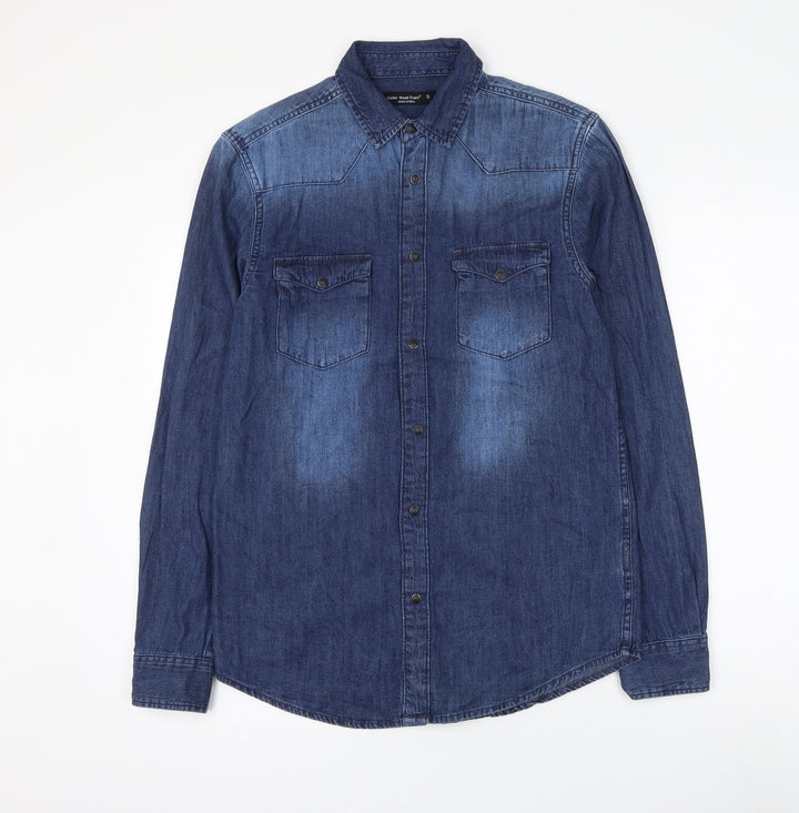 Cedar Wood State Mens Blue Cotton Button-Up Size S Collared Button