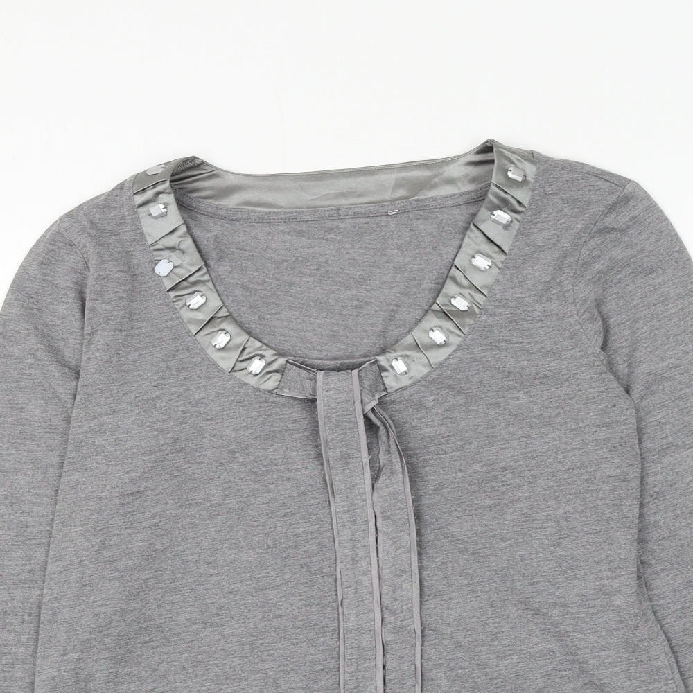 Marks and Spencer Womens Grey Polyester Basic Blouse Size 12 Scoop Neck