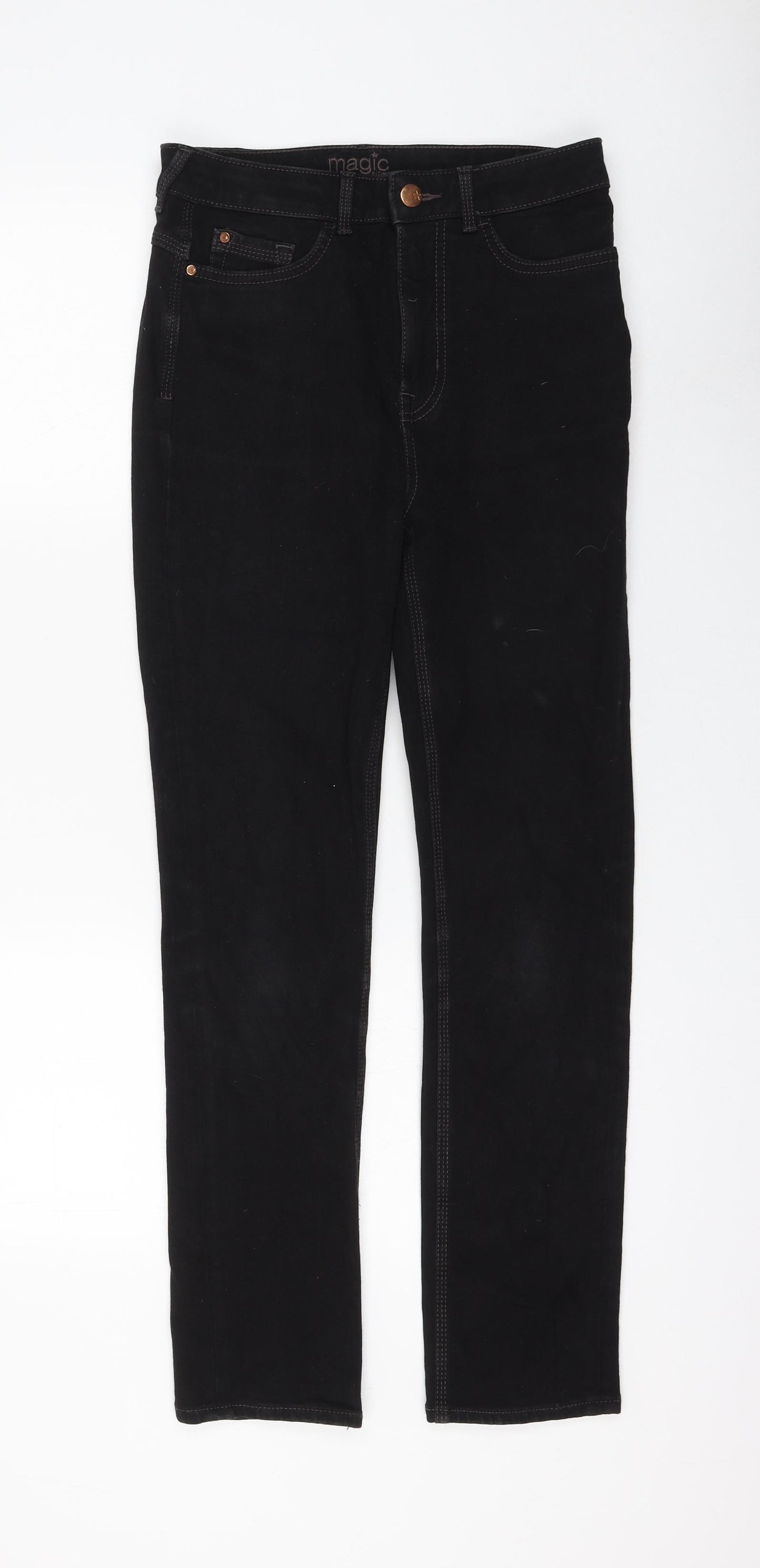 Marks and Spencer Womens Black Cotton Straight Jeans Size 10 L28 in Regular Zip