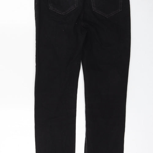 Marks and Spencer Womens Black Cotton Straight Jeans Size 10 L28 in Regular Zip