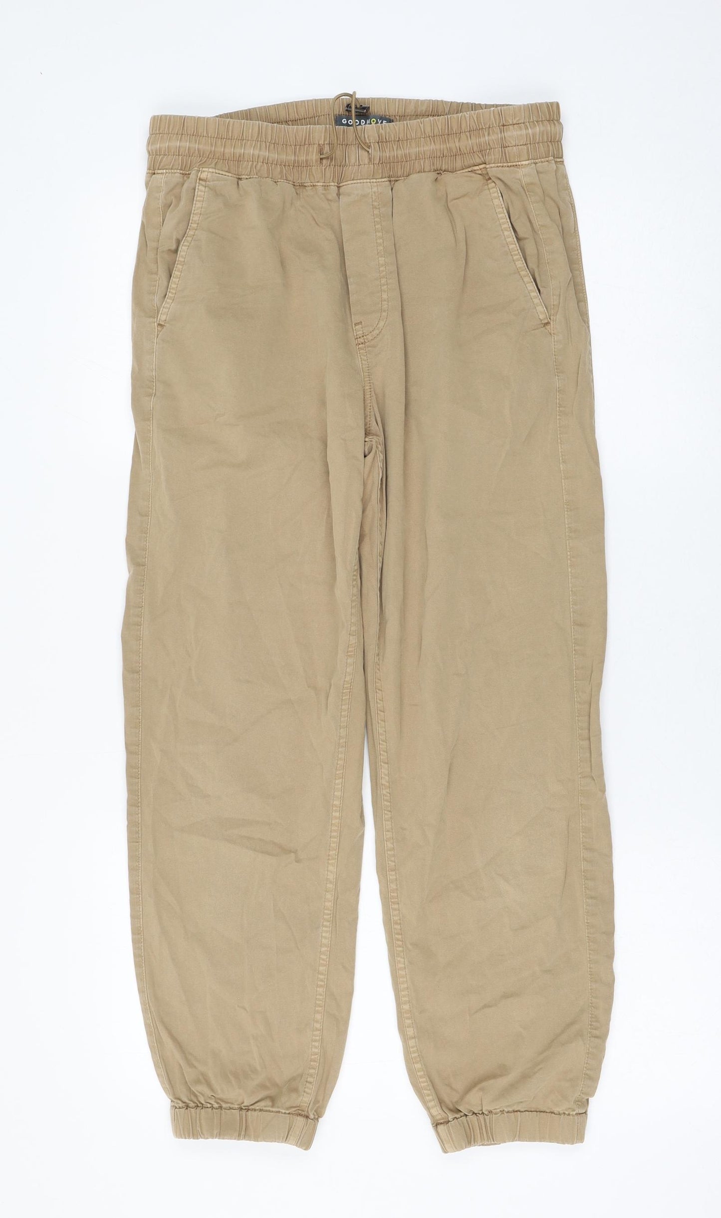 Marks and Spencer Womens Brown Cotton Trousers Size 10 L26 in Regular Drawstring