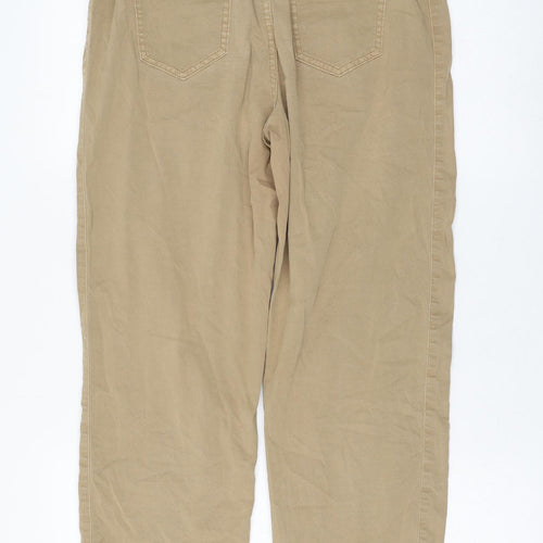 Marks and Spencer Womens Brown Cotton Trousers Size 10 L26 in Regular Drawstring