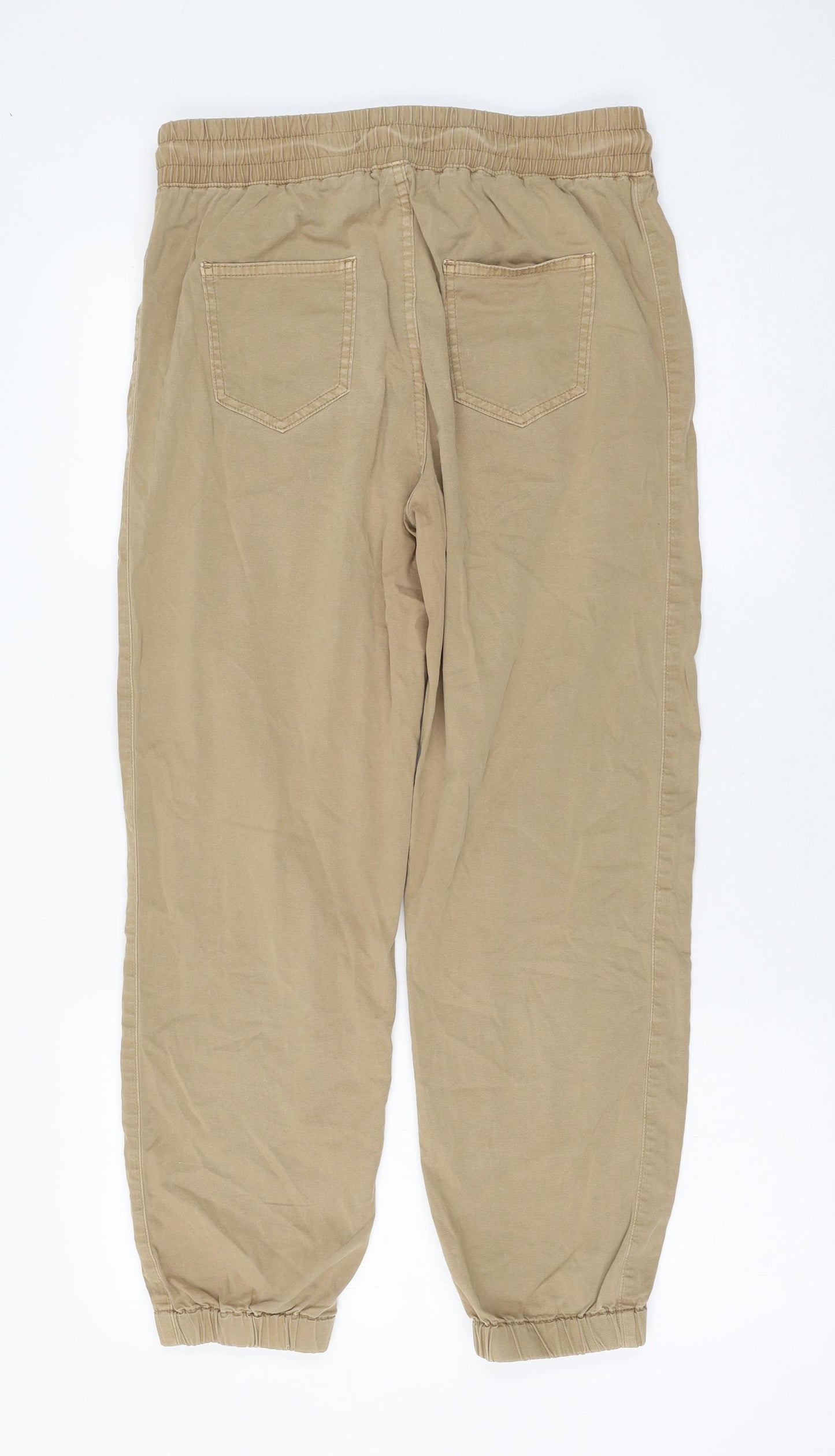 Marks and Spencer Womens Brown Cotton Trousers Size 10 L26 in Regular Drawstring