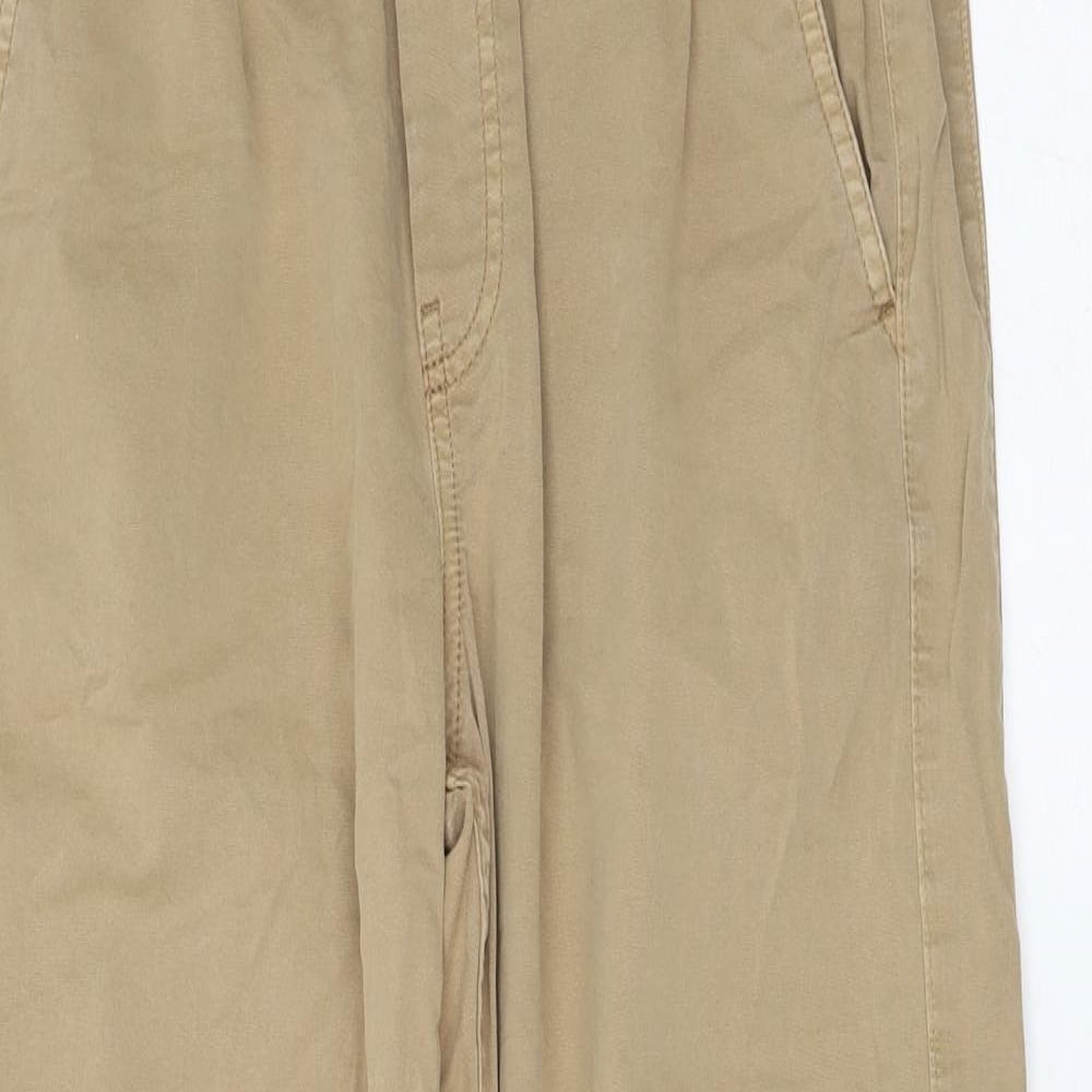 Marks and Spencer Womens Brown Cotton Trousers Size 10 L26 in Regular Drawstring