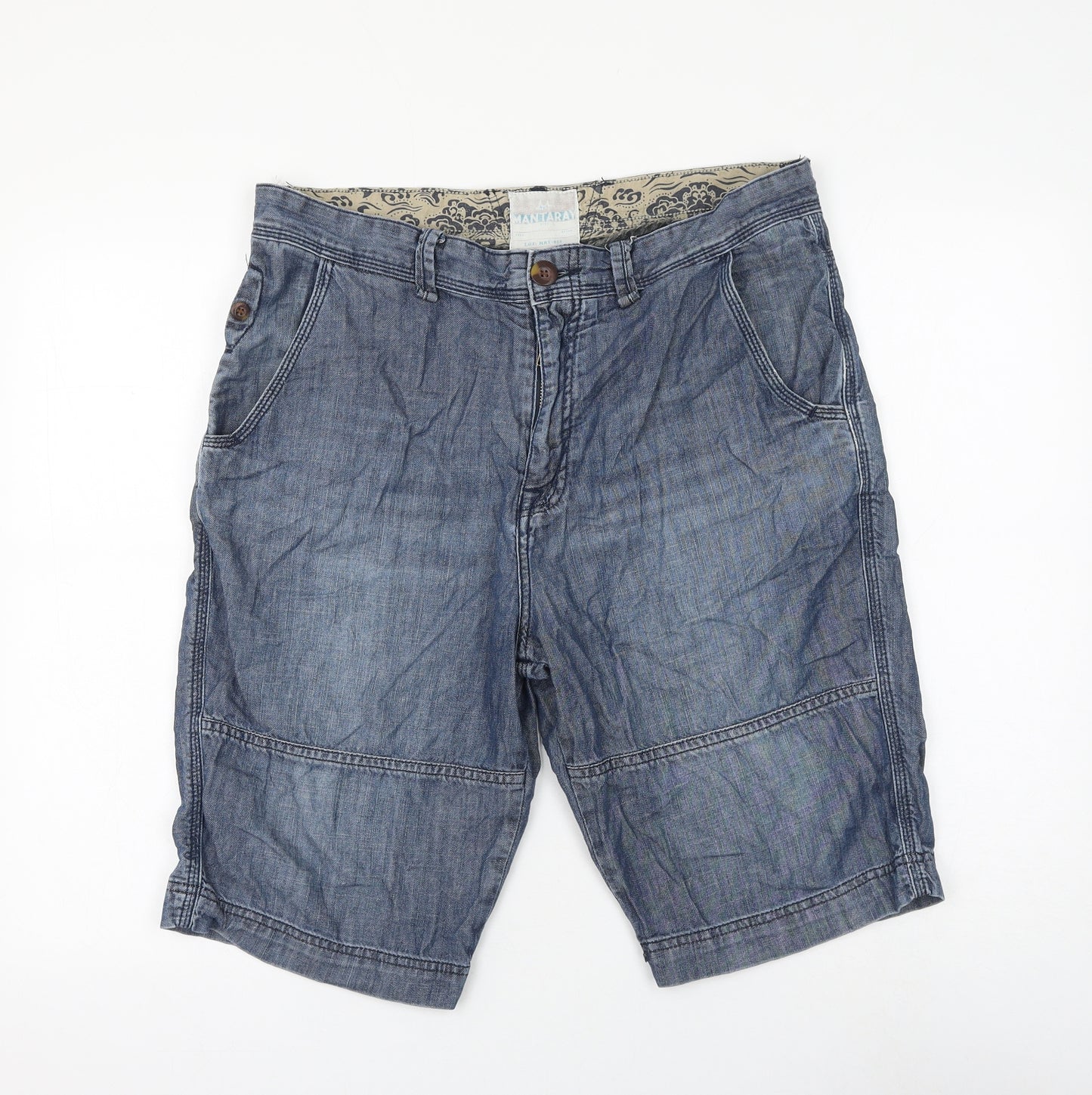 Mantaray Womens Blue Cotton Bermuda Shorts Size 36 in L11 in Regular Zip