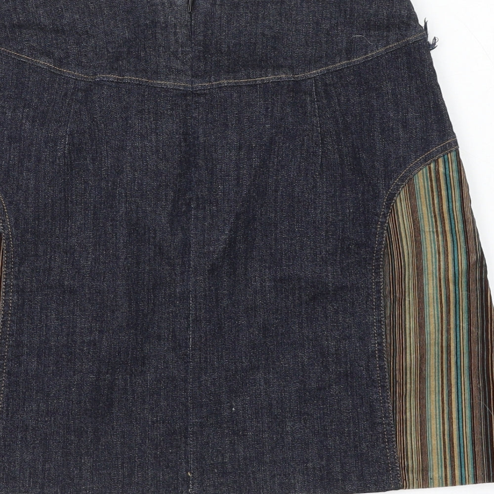 Preworn Womens Blue Striped Polyester Mini Skirt Size S Zip