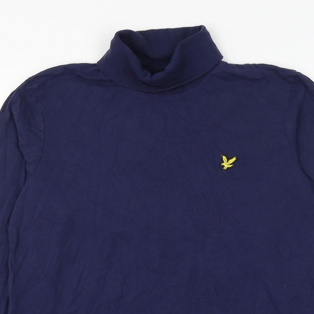 Lyle & Scott Mens Blue Cotton T-Shirt Size S Roll Neck