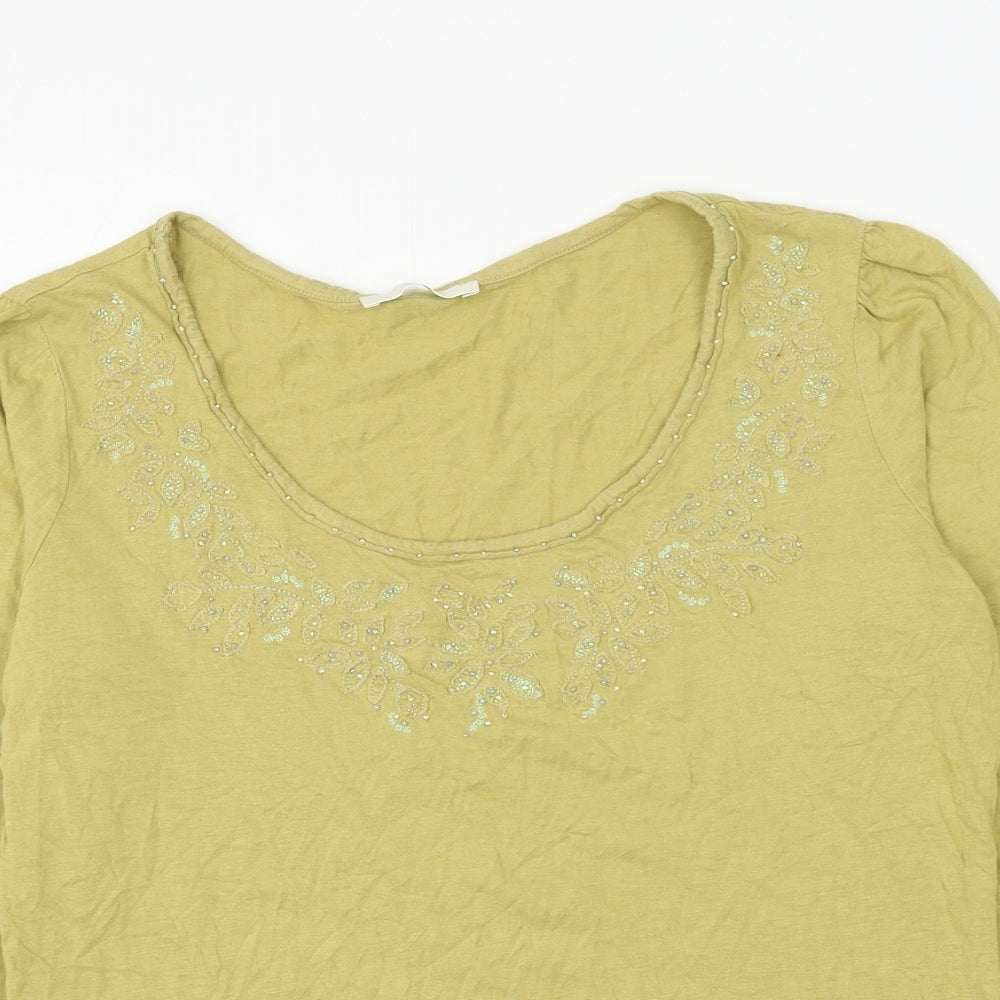 Marks and Spencer Womens Green Cotton Basic Blouse Size 12 Scoop Neck