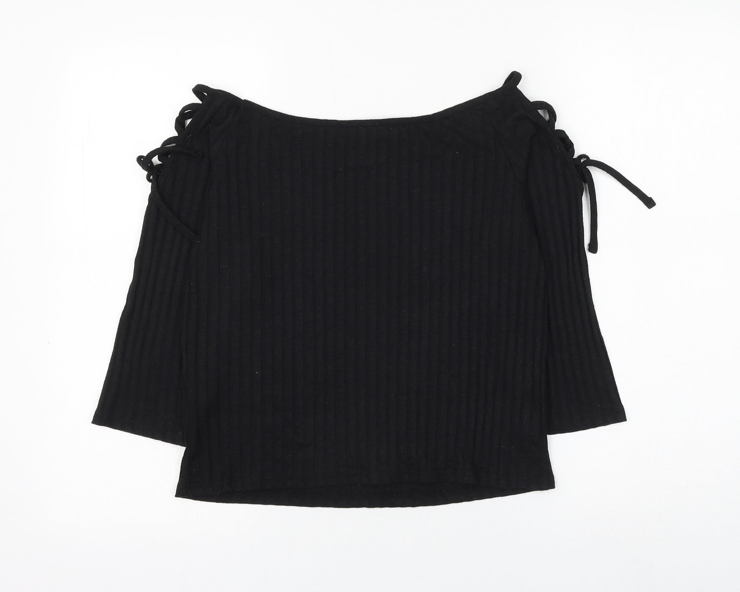 Primark Womens Black Polyester Basic Blouse Size 16 Boat Neck - Cold Shoulder