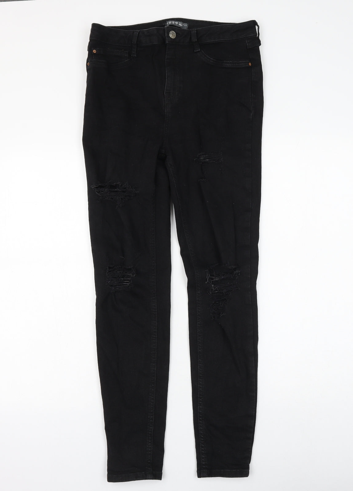 Primark Womens Black Cotton Skinny Jeans Size 14 L28 in Regular Zip