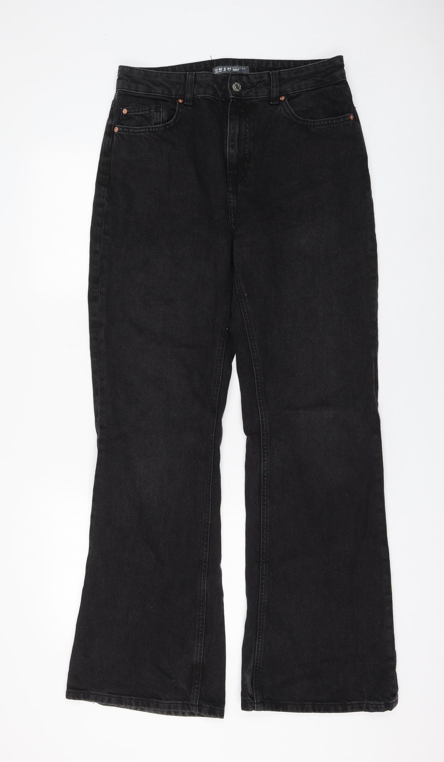 Primark Womens Black Cotton Bootcut Jeans Size 12 L30 in Regular Zip