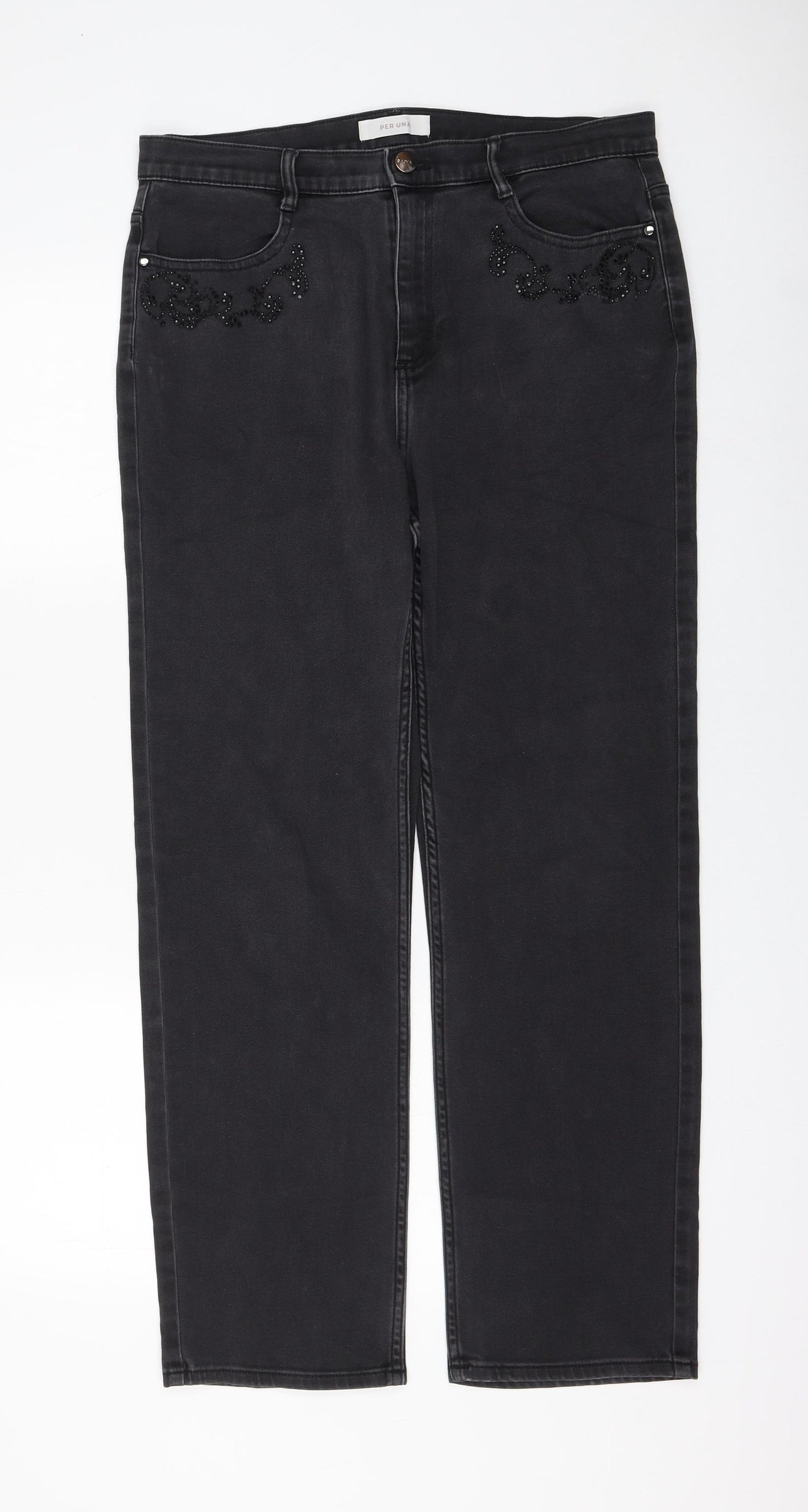 Marks and Spencer Womens Black Cotton Straight Jeans Size 14 L28 in Regular Zip