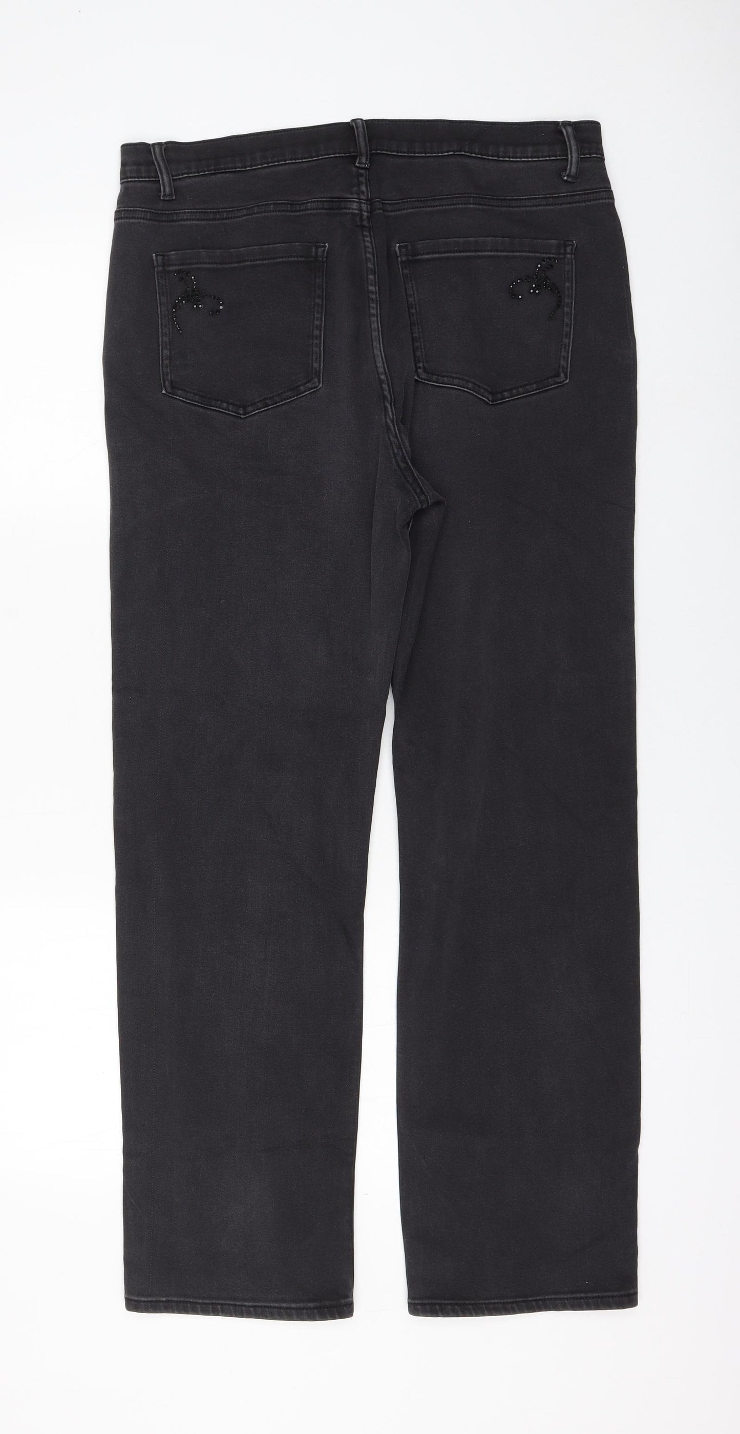 Marks and Spencer Womens Black Cotton Straight Jeans Size 14 L28 in Regular Zip