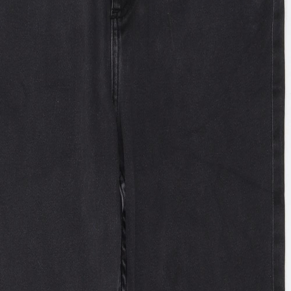 Marks and Spencer Womens Black Cotton Straight Jeans Size 14 L28 in Regular Zip