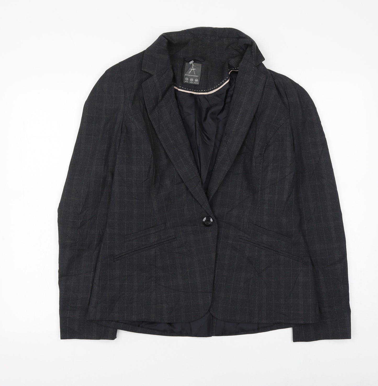 Atmosphere Womens Grey Check Jacket Blazer Size 14 Button