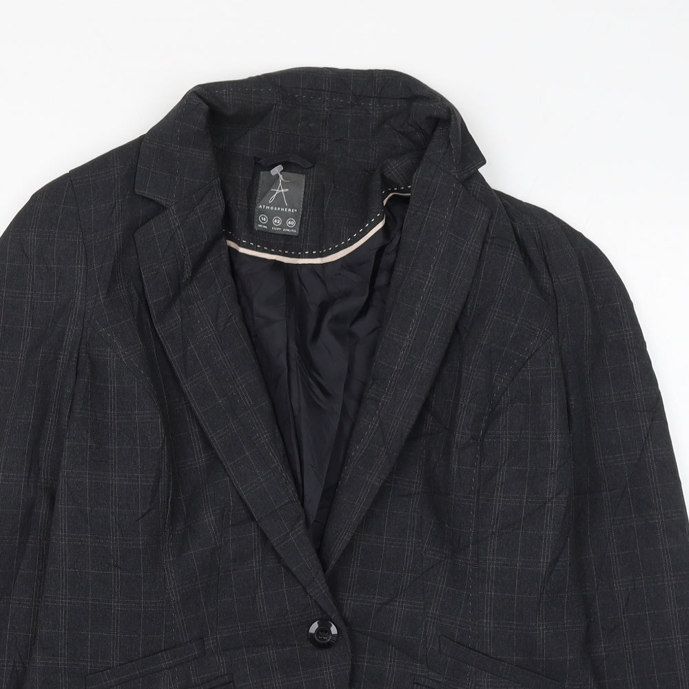 Atmosphere Womens Grey Check Jacket Blazer Size 14 Button