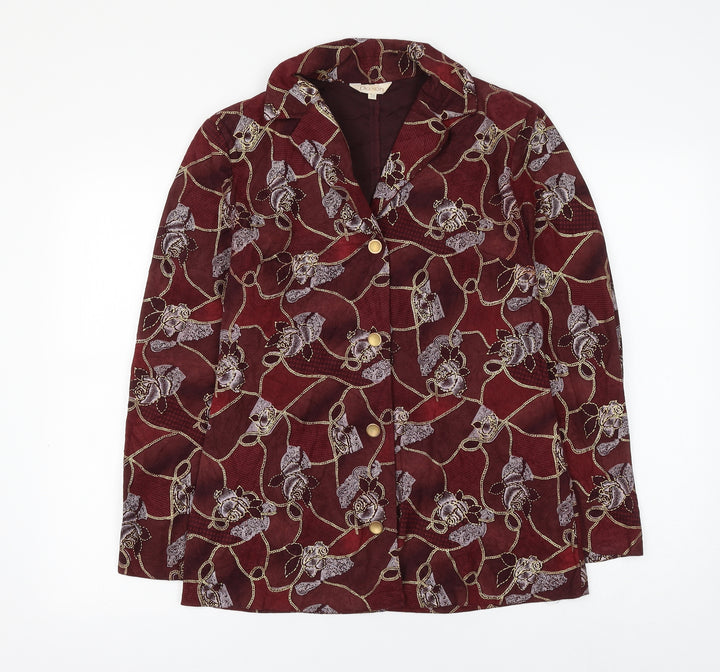 Daxon Womens Red Floral Jacket Blazer Size 12 Button