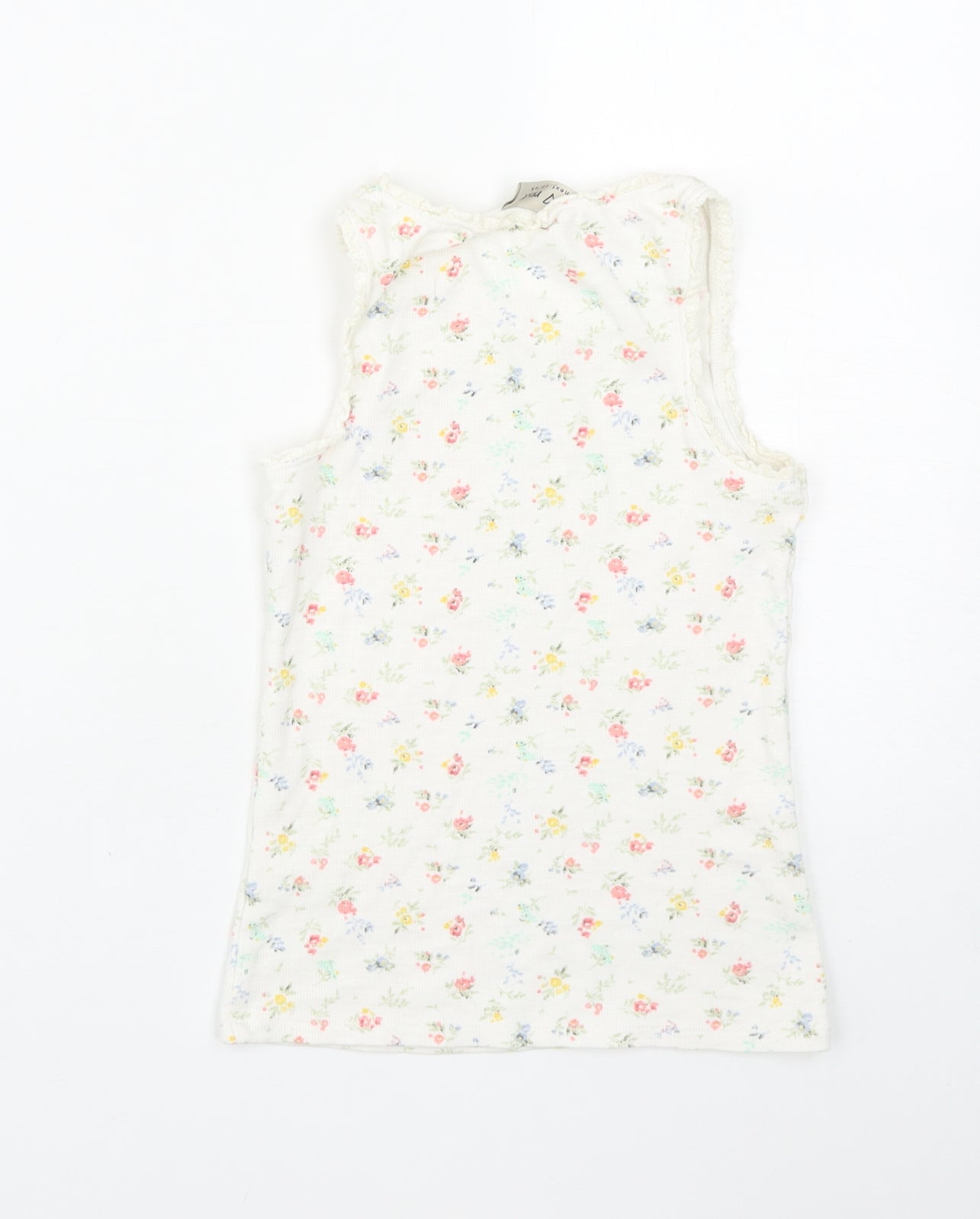 NEXT Girls White Floral Cotton Basic Tank Size 8 Years Round Neck Pullover
