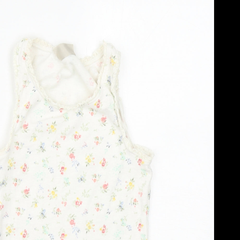 NEXT Girls White Floral Cotton Basic Tank Size 8 Years Round Neck Pullover
