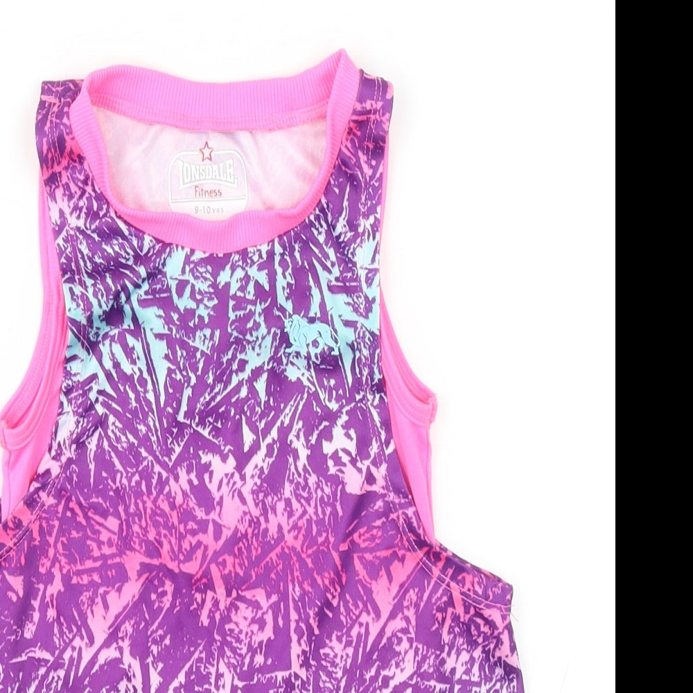 Lonsdale Girls Multicoloured Geometric Polyester Basic Tank Size 9-10 Years Round Neck Pullover - Fitness