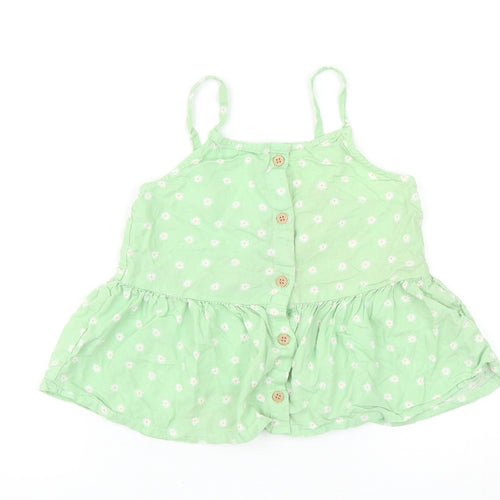 H&M Girls Green Floral Viscose Camisole Tank Size 9-10 Years Square Neck Button - Peplum