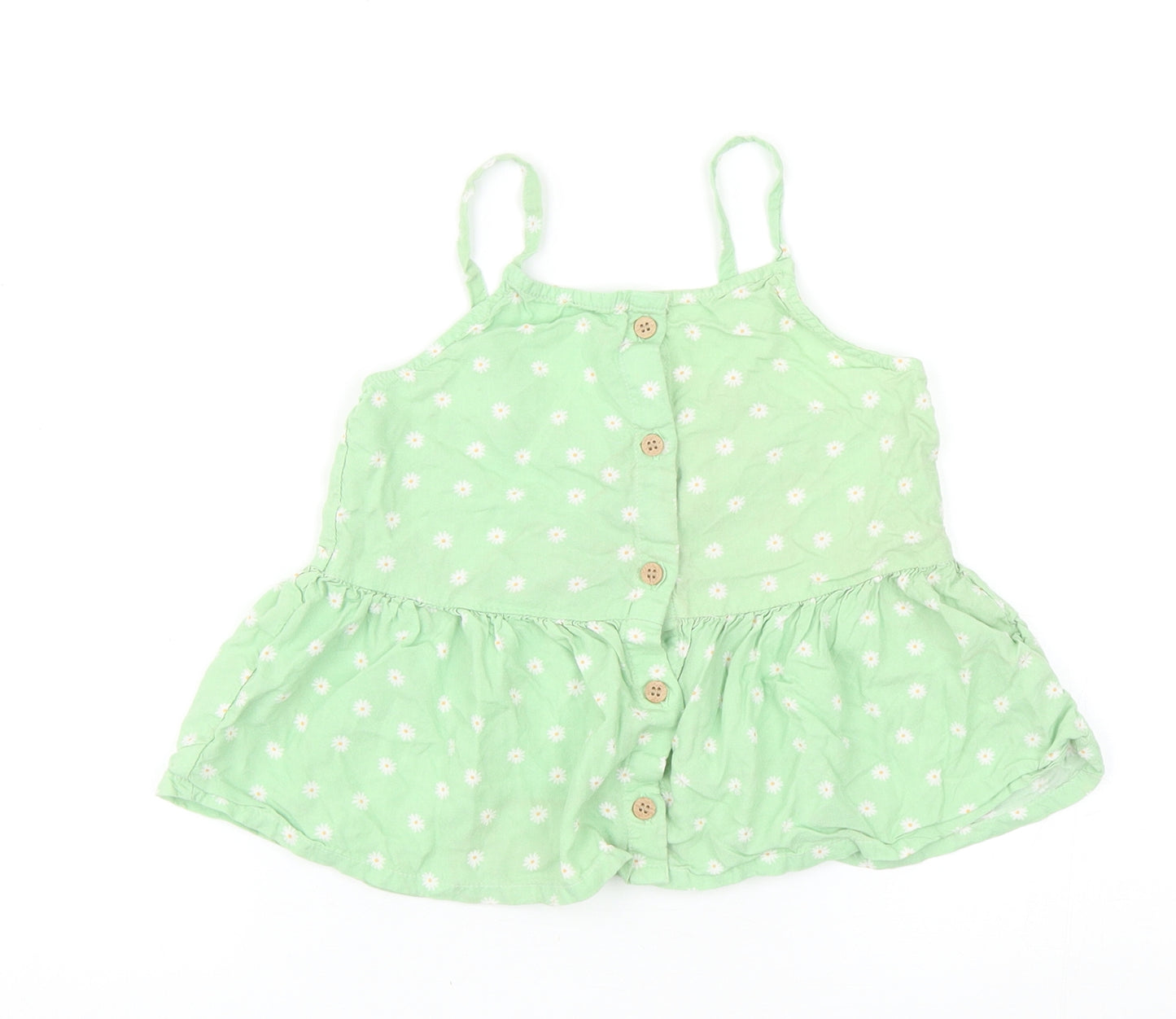 H&M Girls Green Floral Viscose Camisole Tank Size 9-10 Years Square Neck Button - Peplum